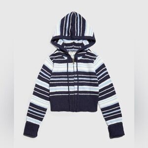 Dairy Boy Surfside Striped Knit Zip Up Ocean Blue